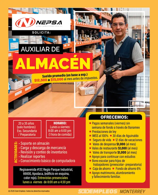 Vacante de empleo en Monterrey publicada el 2026-07-24 en Solo Empleos