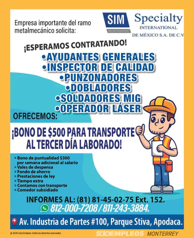 Vacante de empleo en Monterrey publicada el 2026-07-24 en Solo Empleos